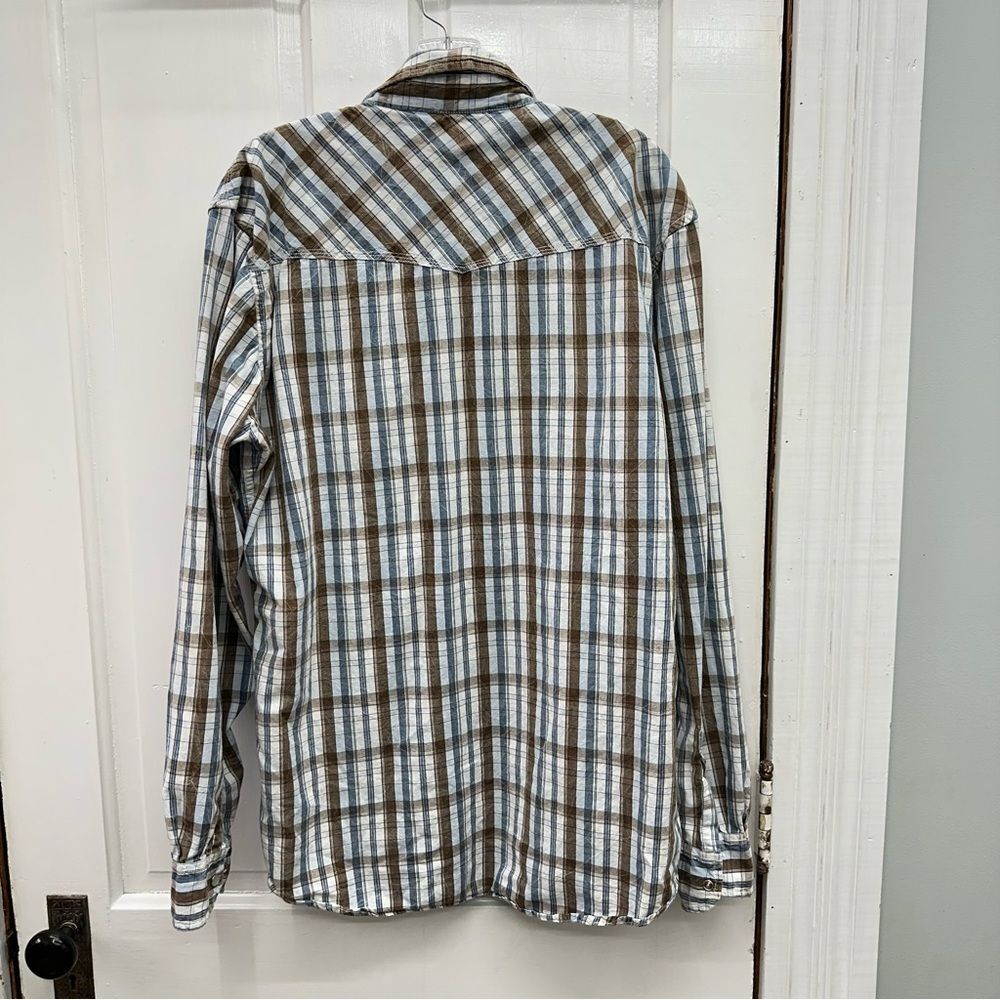 BKE western pearl‎ snap button down long sleeve shirt men's xl blue brown - Picture 3 of 4